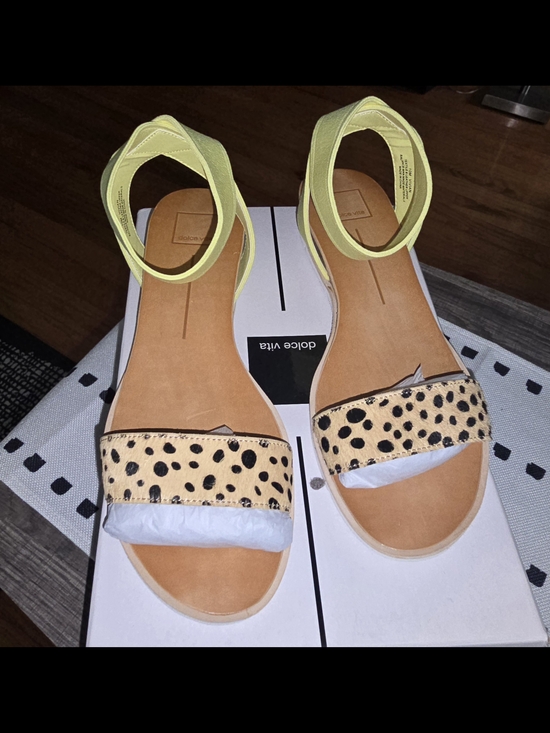 Dolce Vita Shoes - Dolce Vita Lemon Yellow Ankle-Strap Sandals with Leopard Spot Front